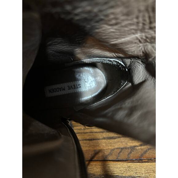 Steve Madden Lace-Up Ankle Boots Women’s 7.5 Brown Leather Heel Side Zip - Picture 8 of 10